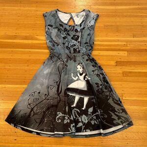 Disney Girls Blue and Black Alice Print Dress